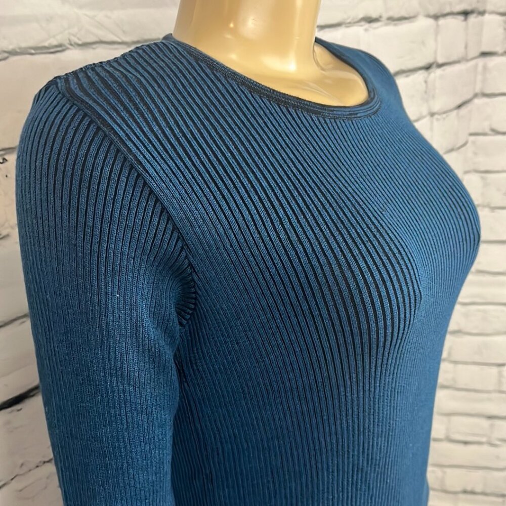 NWT Parkhurst Sweater Deep Sea Black Womens Crew Neck Stretch Tight Knit
